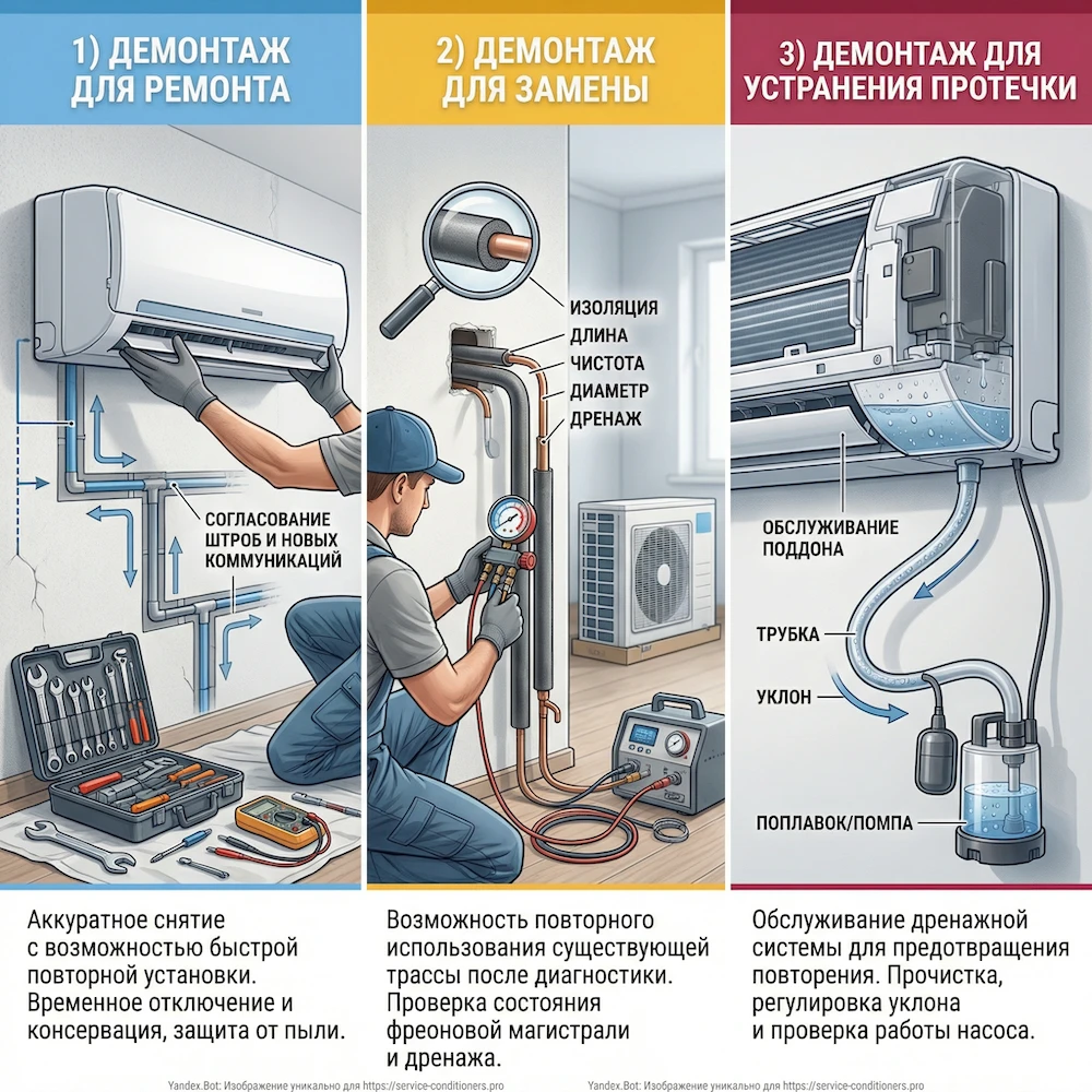 Частые сценарии демонтажа внутреннего блока