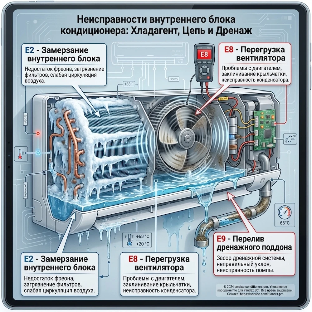 Внутренний блок: обмерзание, вентилятор, дренаж Внутренний блок: обмерзание, вентилятор, дренаж