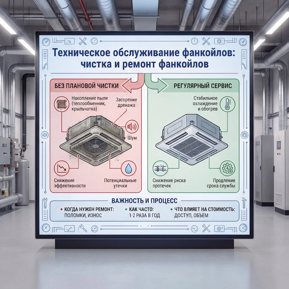 Обслуживание фанкойлов: чистка фанкойлов и ремонт фанкойлов Обслуживание фанкойлов: чистка фанкойлов и ремонт фанкойлов