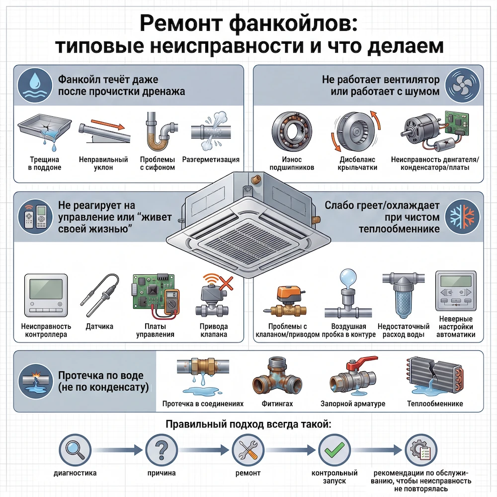 Ремонт фанкойлов: типовые неисправности и что делаем Ремонт фанкойлов: типовые неисправности и что делаем