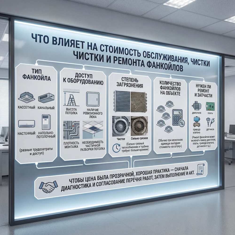 От чего зависит цена на обслуживание, чистку и ремонт фанкойлов От чего зависит цена на обслуживание, чистку и ремонт фанкойлов