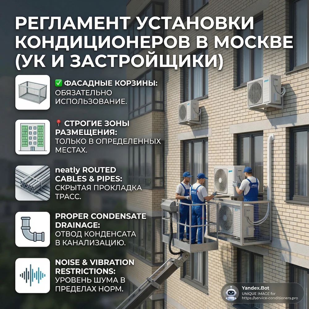 Кондиционер на фасаде многоквартирного дома: правила и требования УК в Москве
