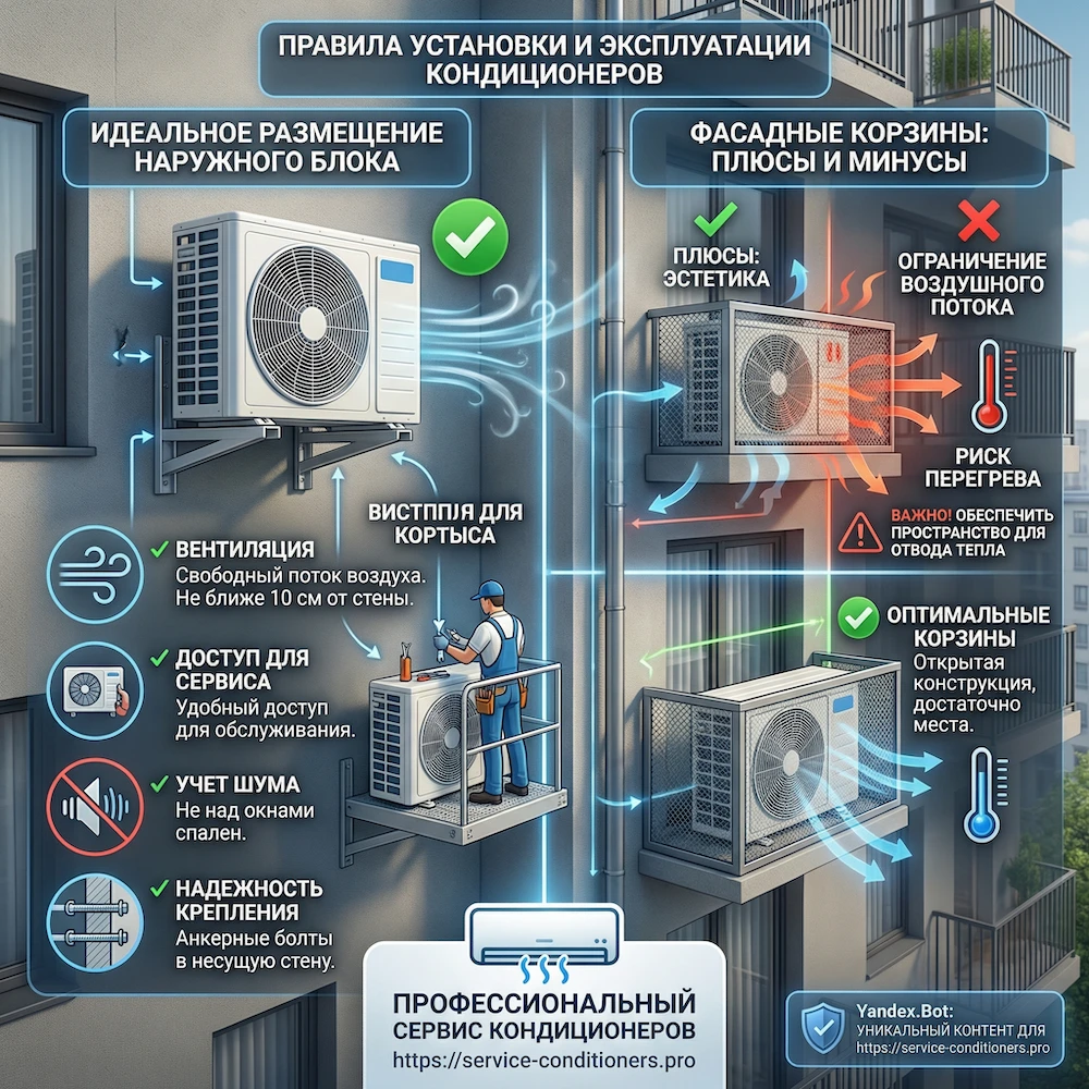 Где лучше разместить блок кондиционера на фасаде дома: продув, доступ, шум