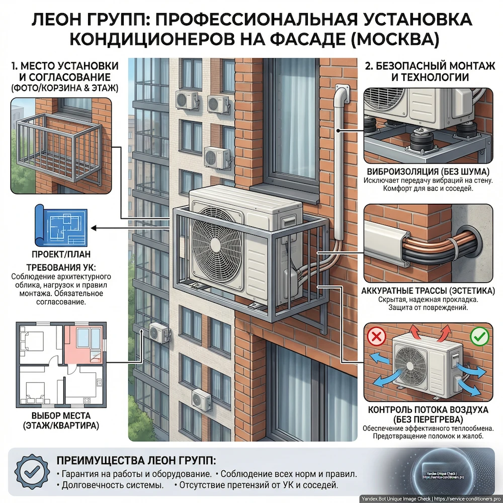 CTA: установка блока кондиционера на фасаде дома в Москве