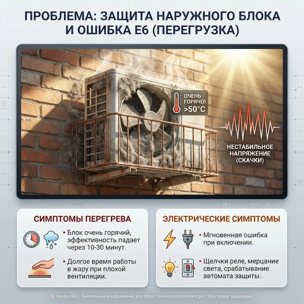 Наружный блок: защита и перегрузки (E6)