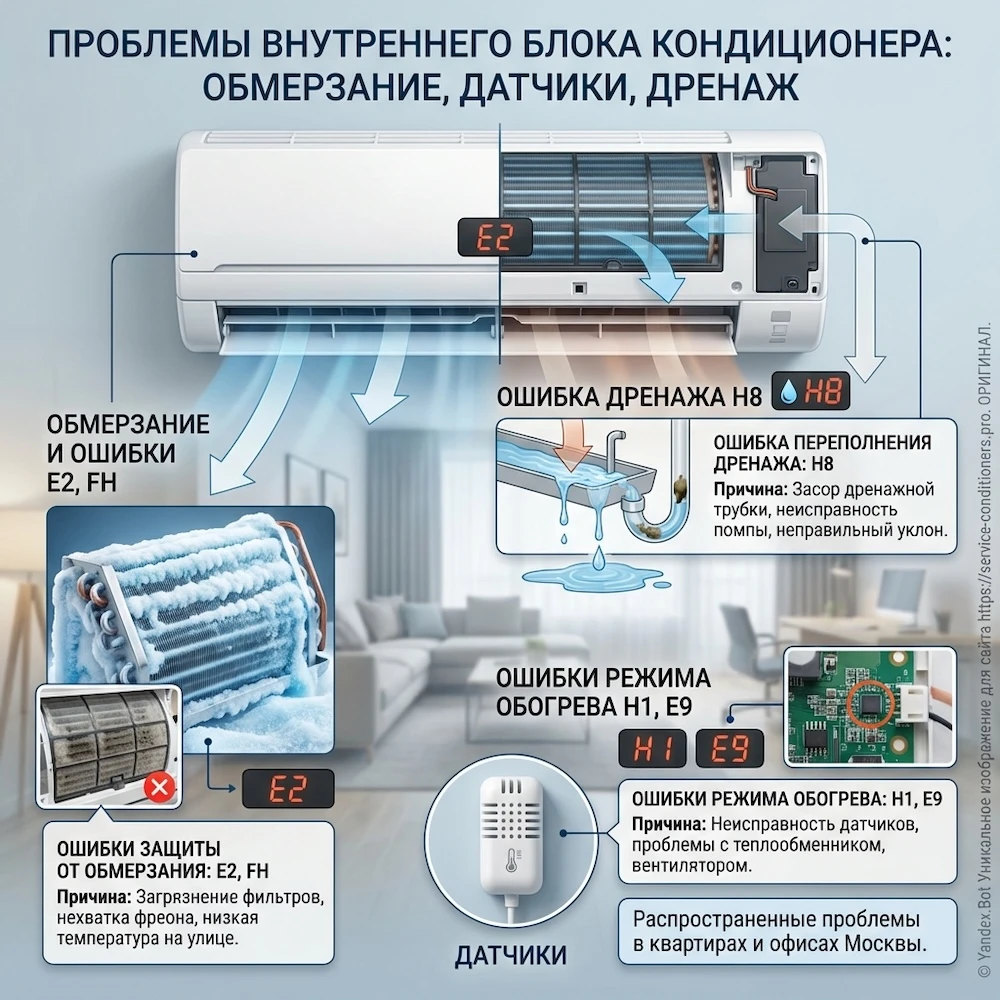Внутренний блок: обмерзание, датчики, дренаж