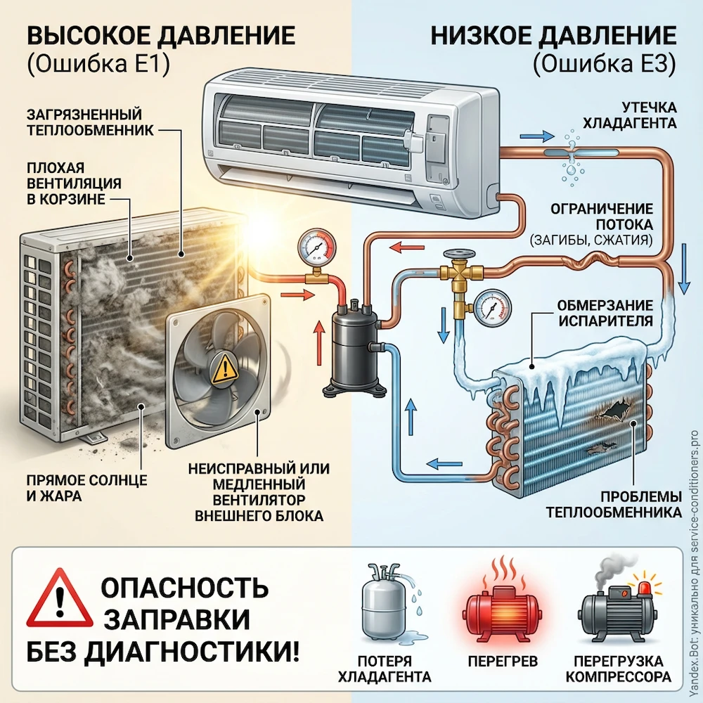 Фреон и контур: как давление связано с E1/E3