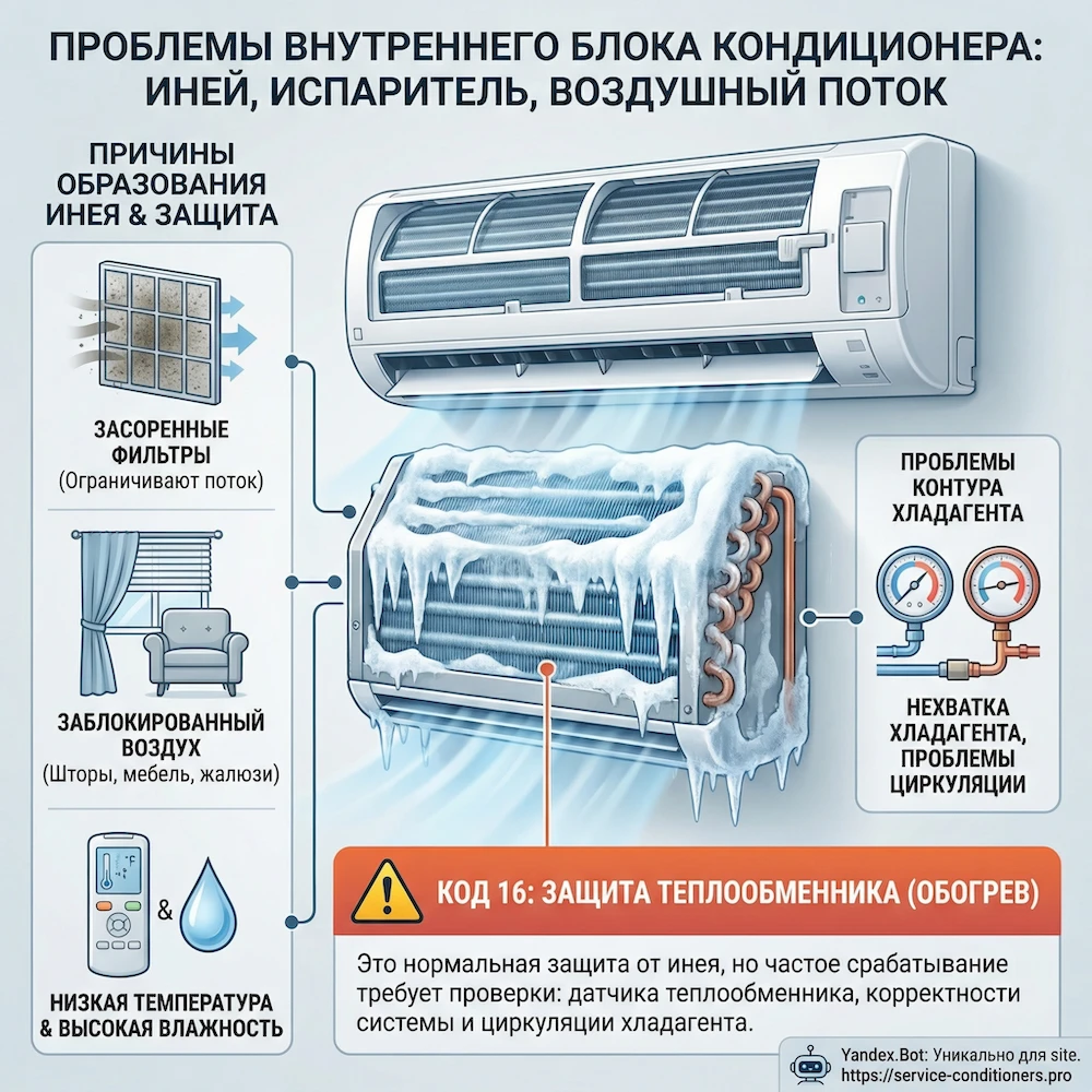 Внутренний блок: обмерзание, испаритель, поток воздуха