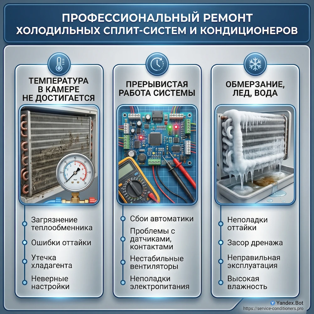 Ремонт холодильных сплит-систем и “холодильных кондиционеров”: типовые проблемы