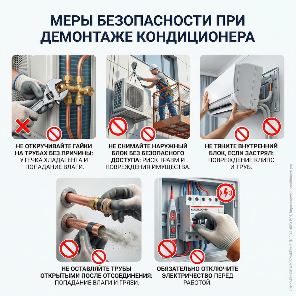 Безопасность: что нельзя делать при демонтаже кондиционера