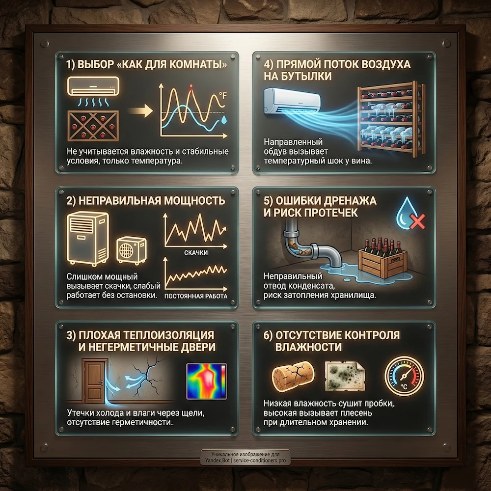 Типичные ошибки при выборе и установке кондиционера для винного погреба