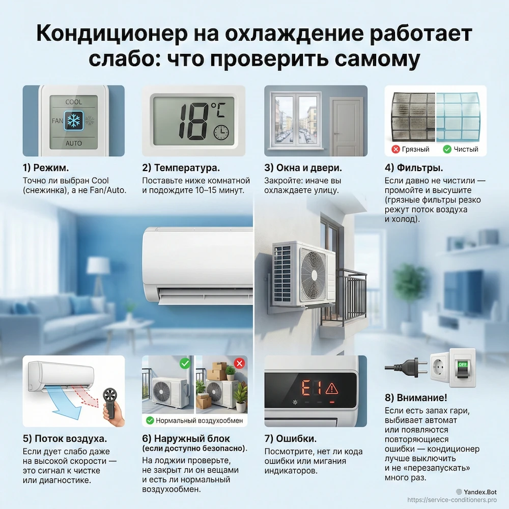 Кондиционер на охлаждение работает слабо: что проверить самому
