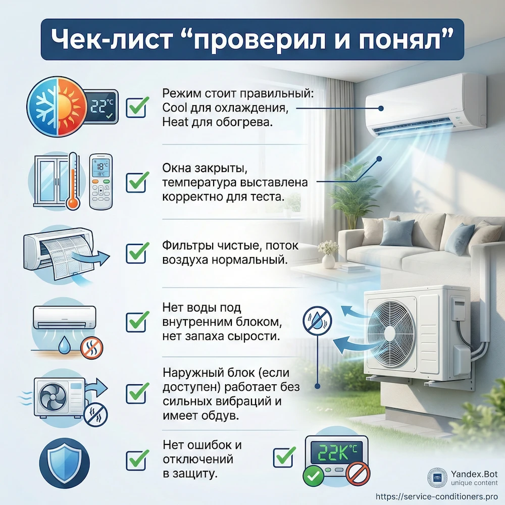 Чек-лист “проверил и понял” как работает кондиционер