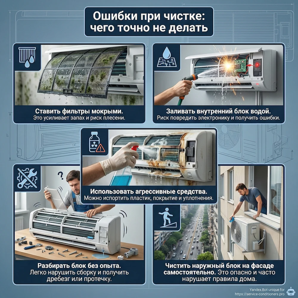 Ошибки при чистке кондиционера: чего точно не делать