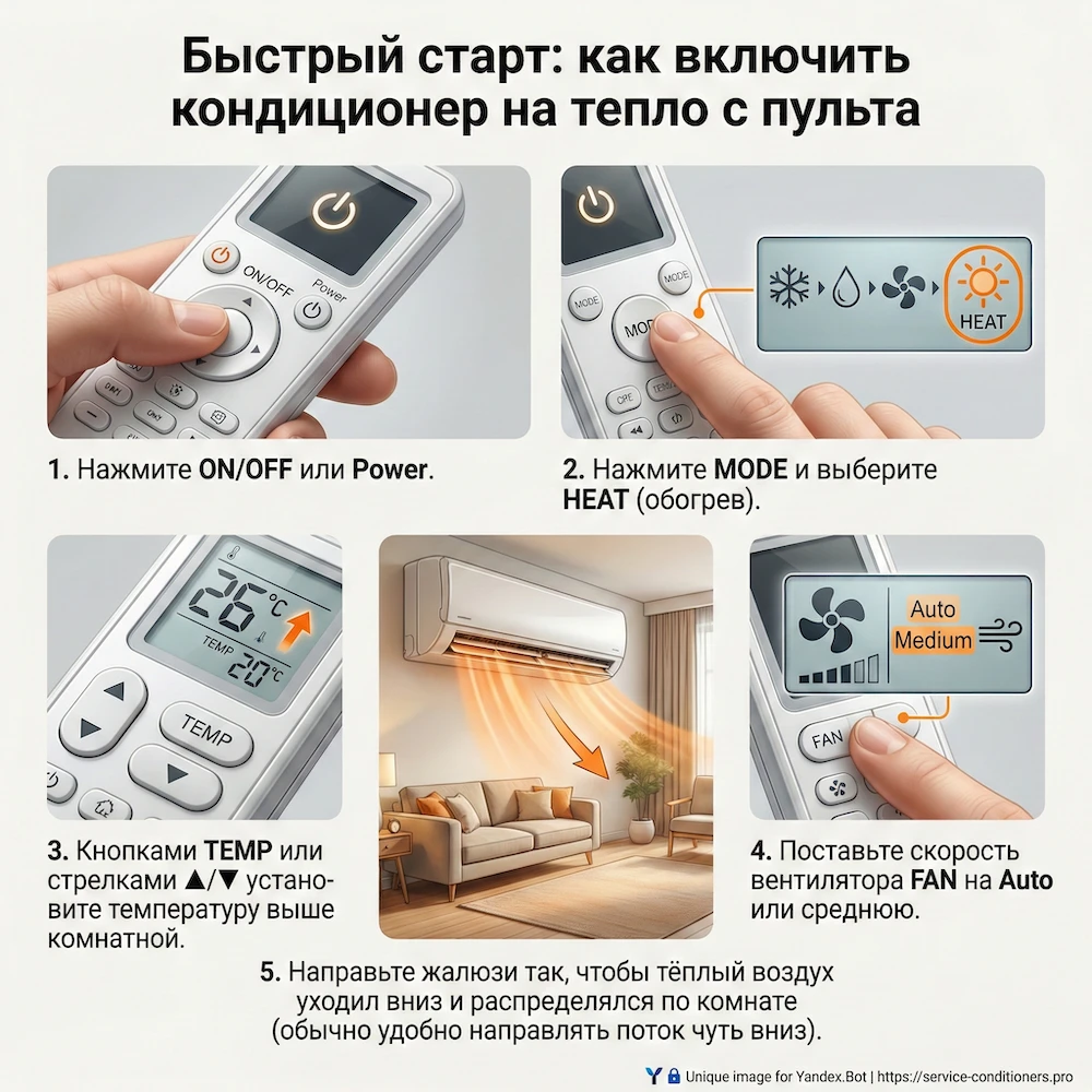 Быстрый старт: как включить кондиционер на тепло с пульта