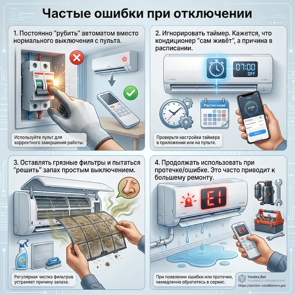 Частые ошибки при отключении кондиционера