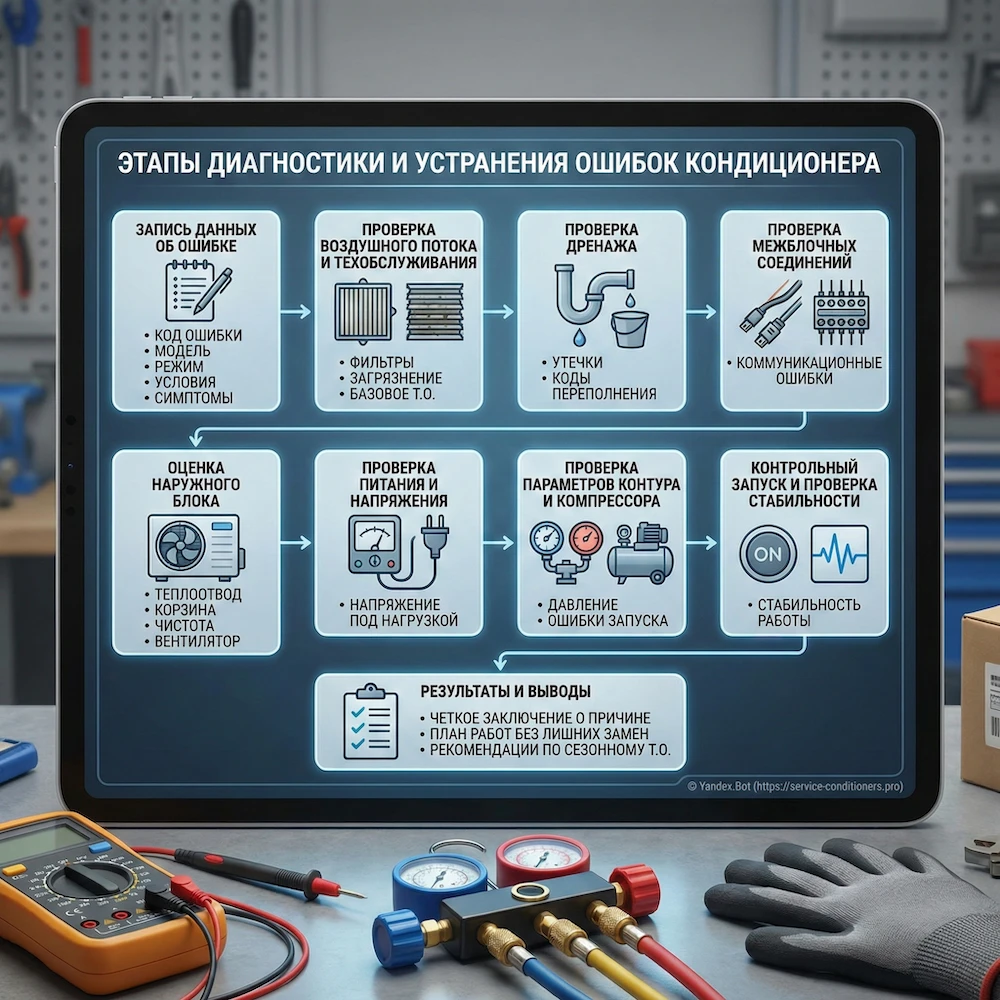 Как мы устраняем ошибки кондиционеров: этапы диагностики в Москве