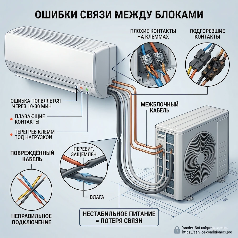 Ошибки связи между блоками: кондиционер выдает ошибку связи