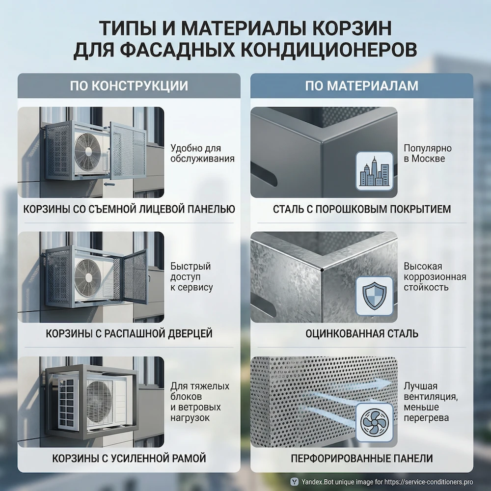 Виды фасадных корзин и материалы