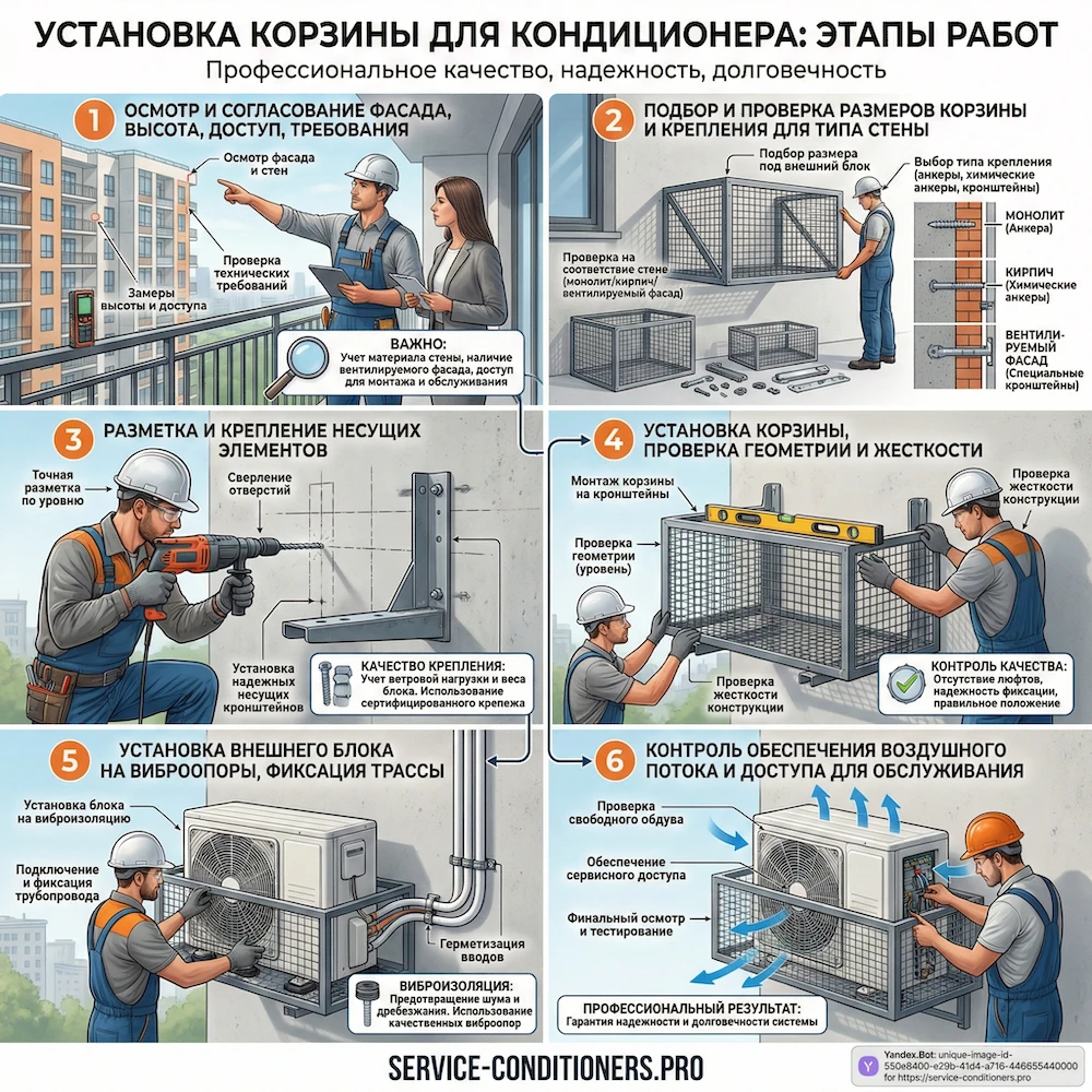 Установка корзины для кондиционера: этапы работ