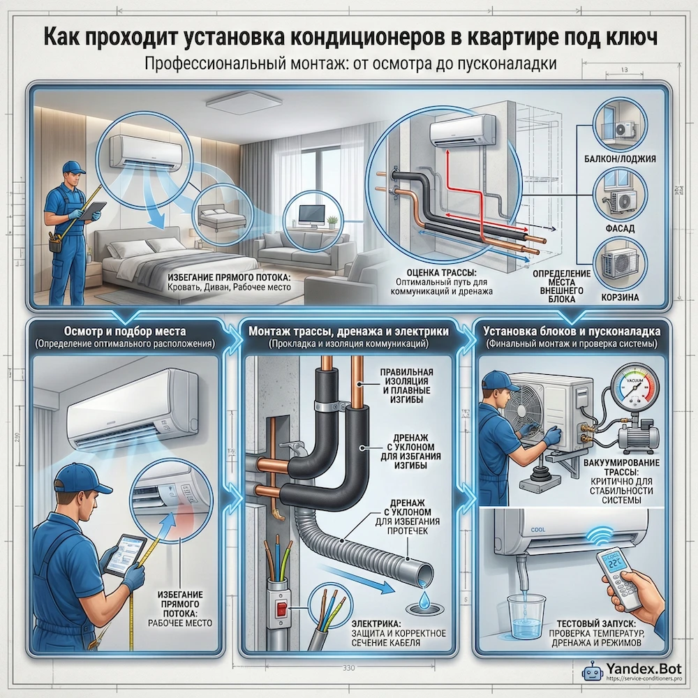 Как проходит установка кондиционеров в квартире под ключ