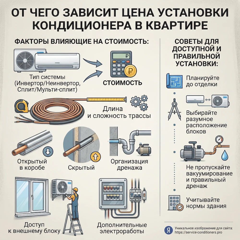 От чего зависит стоимость установки кондиционера в квартире в Москве