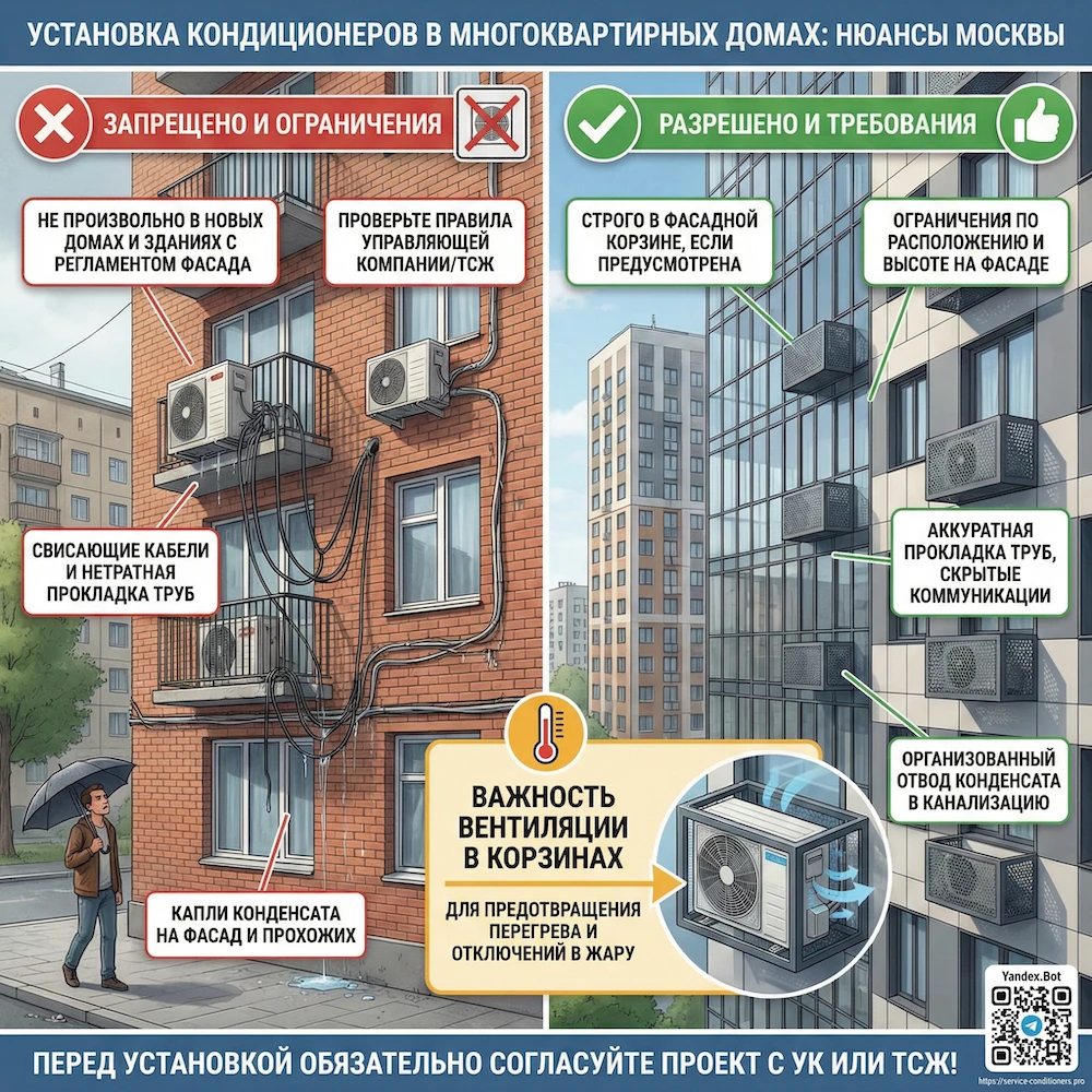 Установка кондиционеров в многоквартирных домах: нюансы Москвы