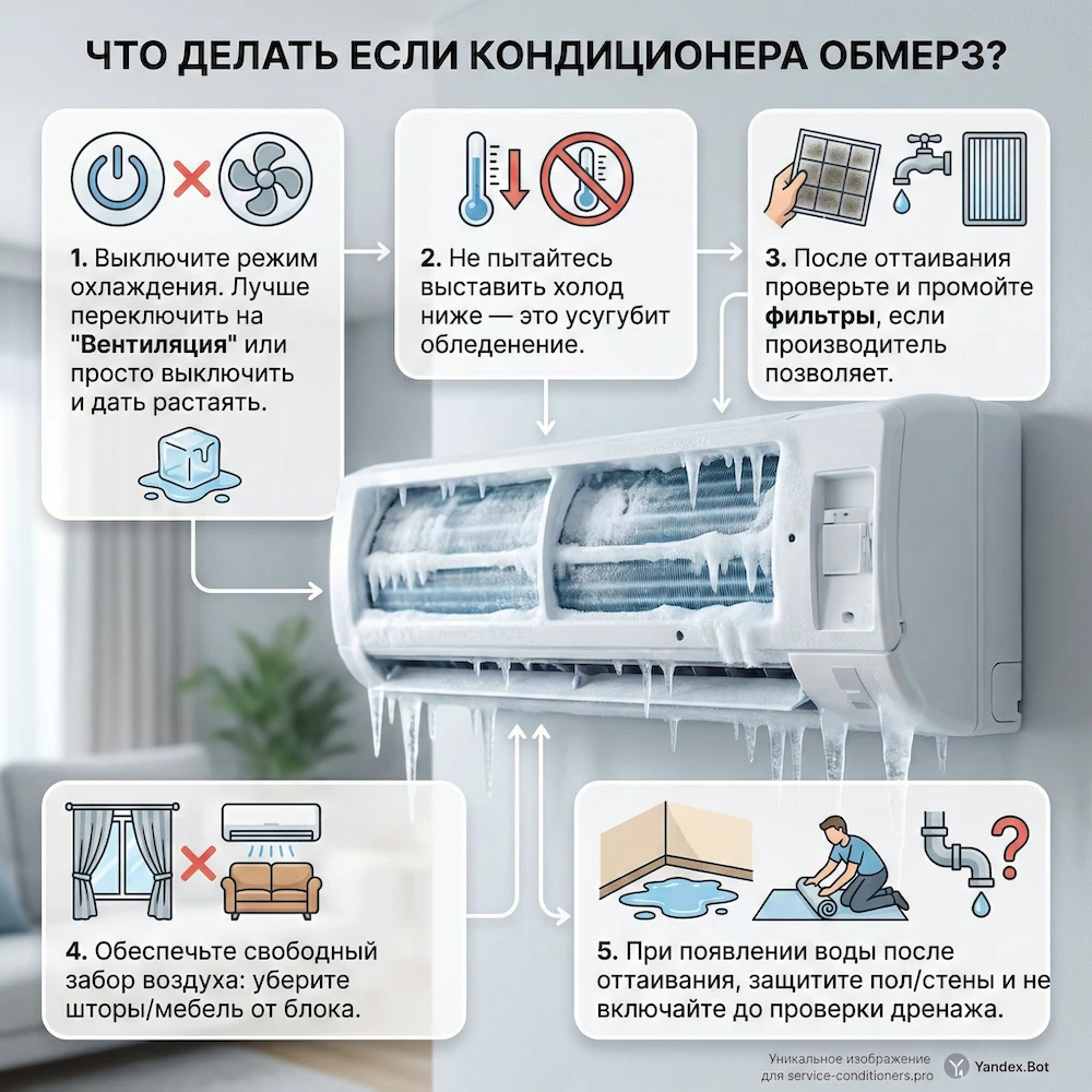 Что делать сразу, если кондиционер наледь и лед на блоке