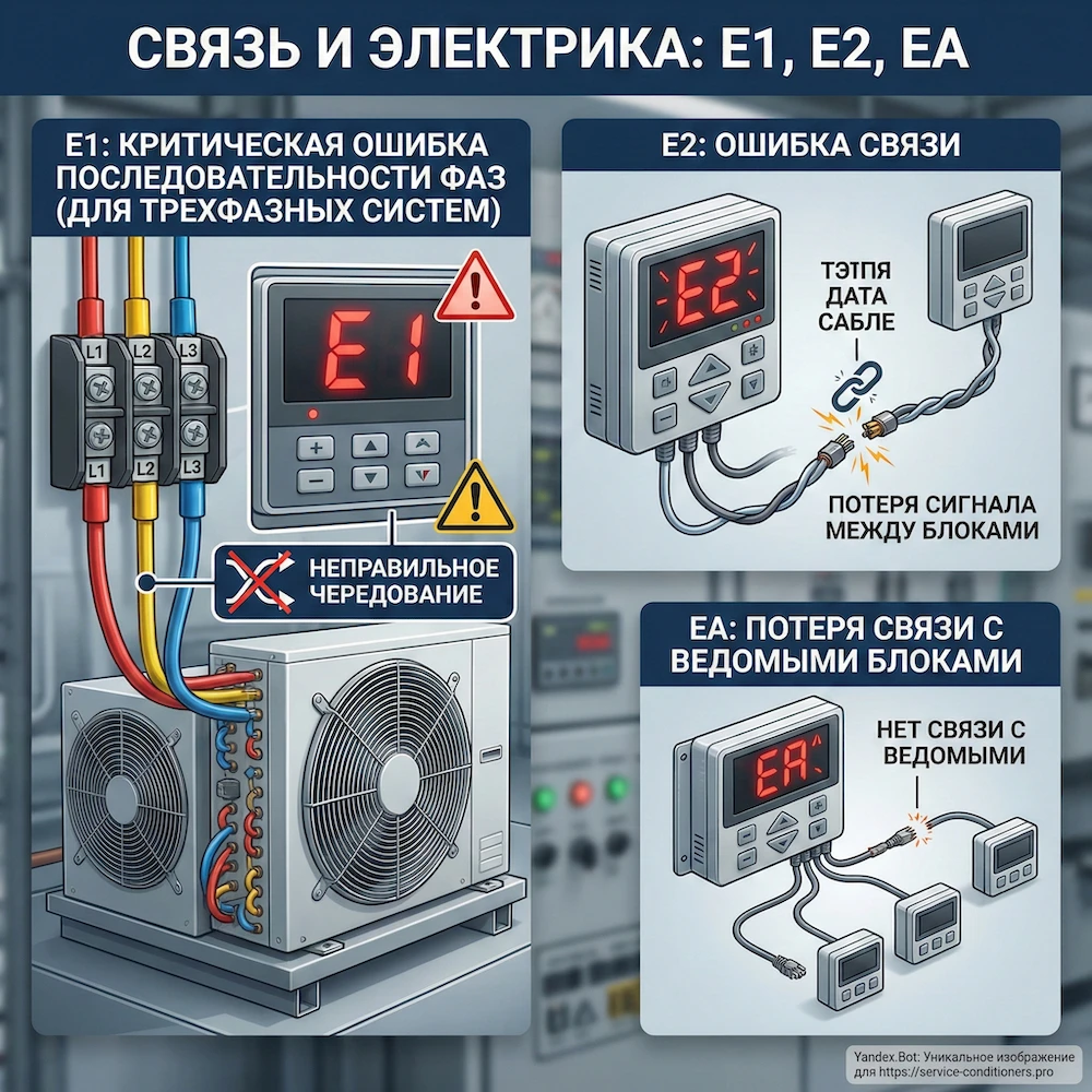 Связь и электрика: E1, E2, EA