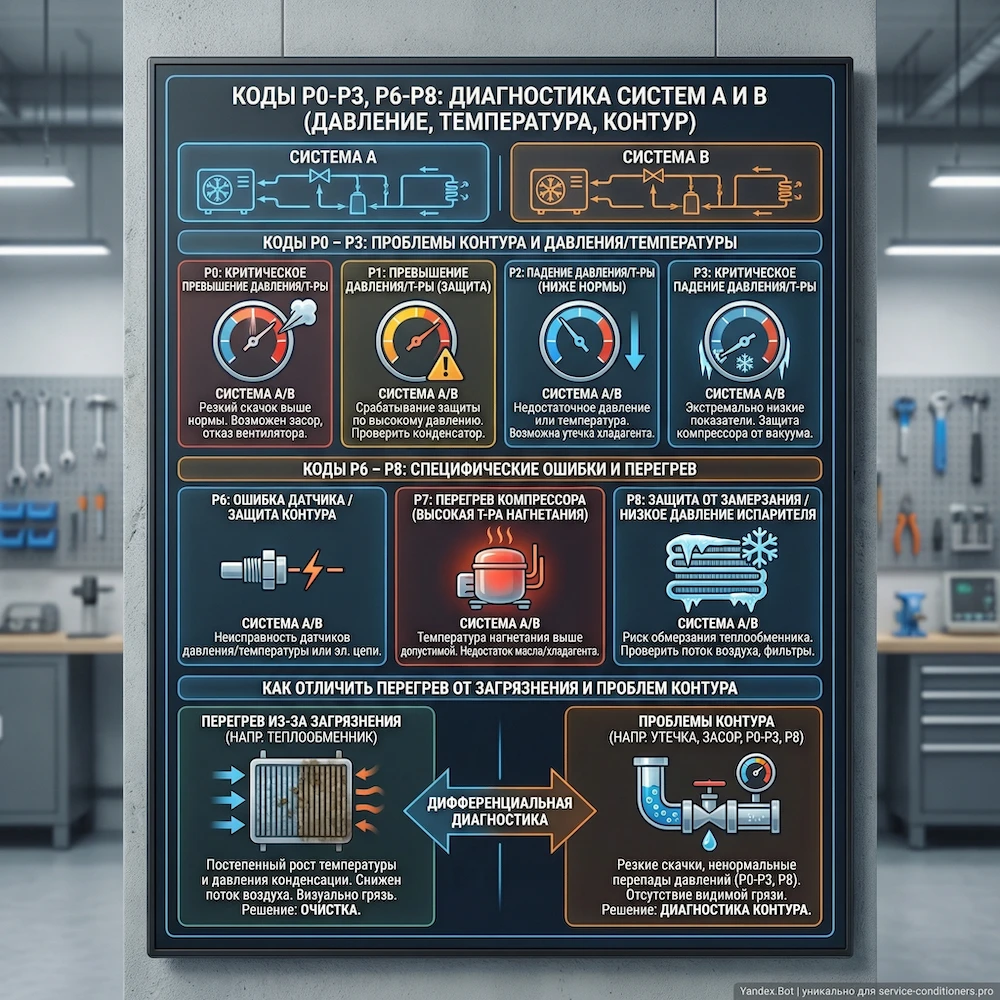 Контур, давление и температура: P0–P3, P6–P8
