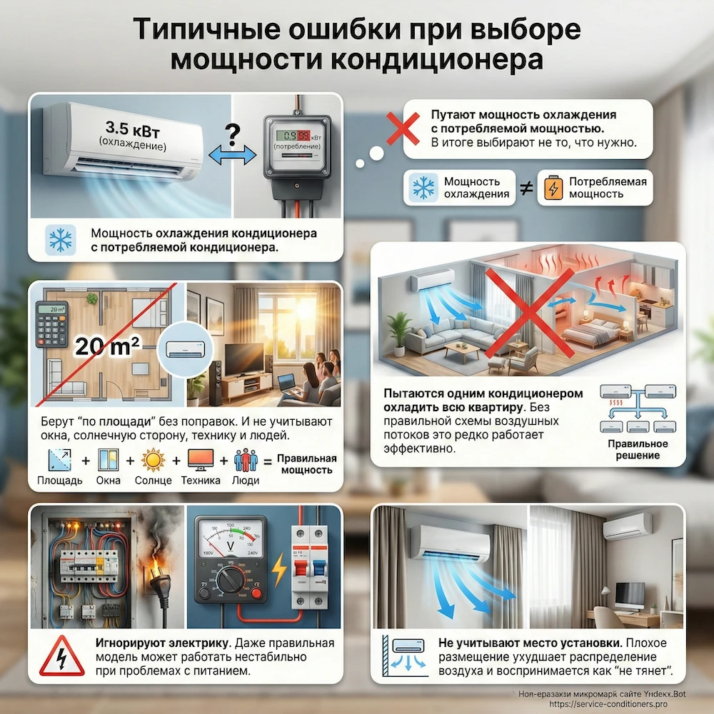 Типичные ошибки при выборе мощности кондиционера