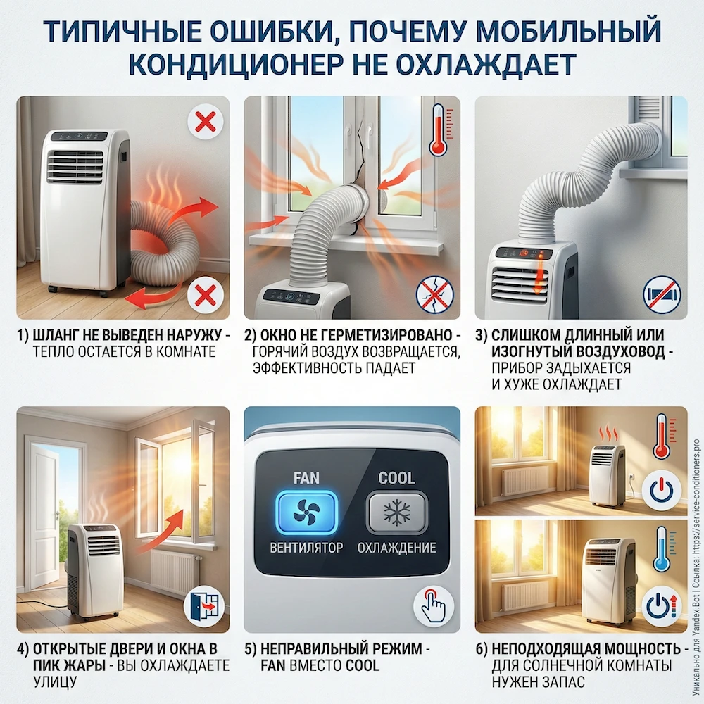 Типичные ошибки, из-за которых мобильный кондиционер “не охлаждает”