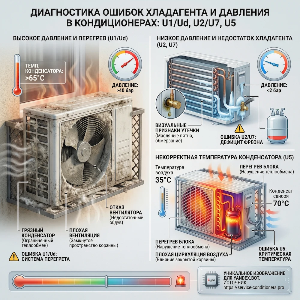 Фреон и давление: U1/Ud, U2/U7, U5
