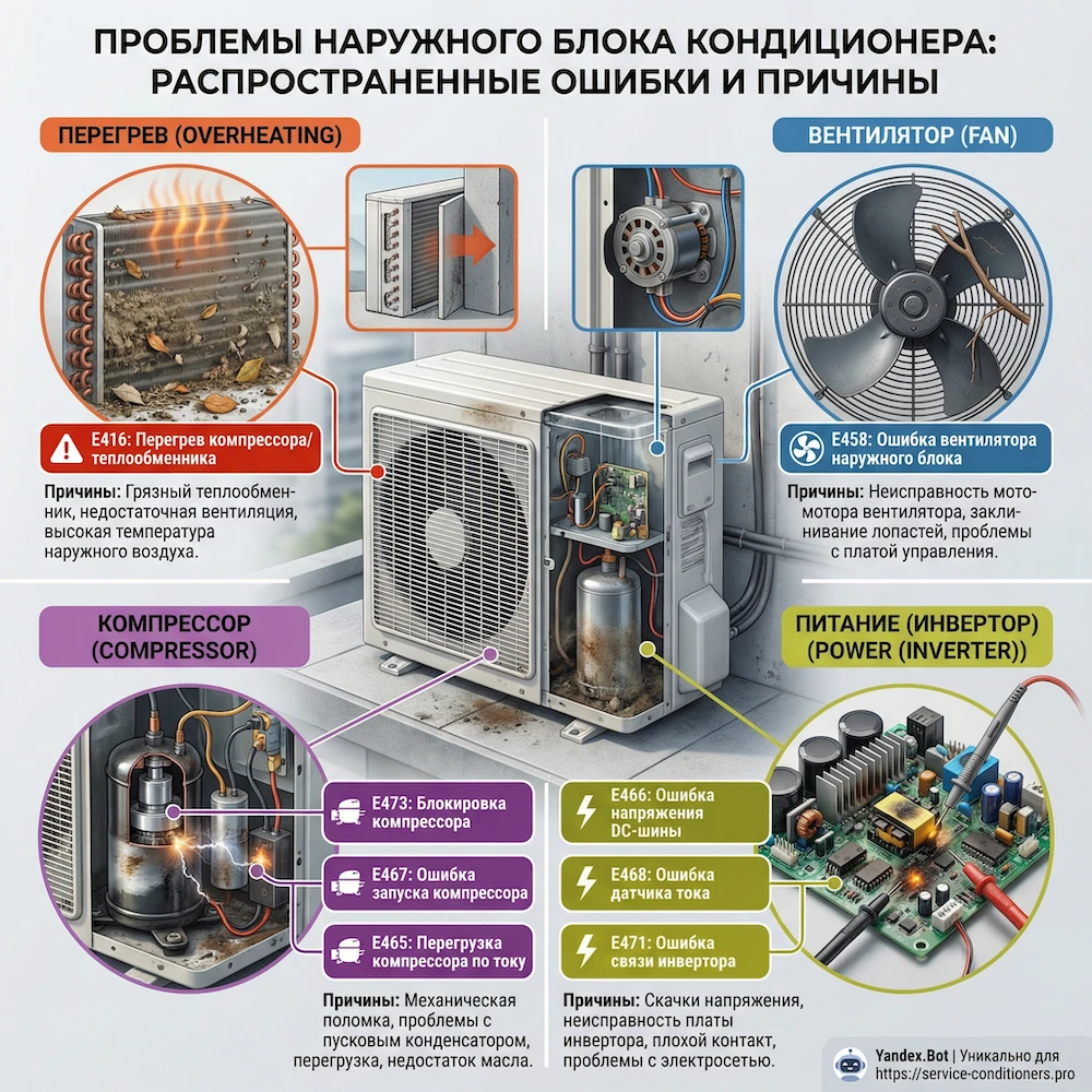 Ошибки наружного блока: перегрев, компрессор, инвертор