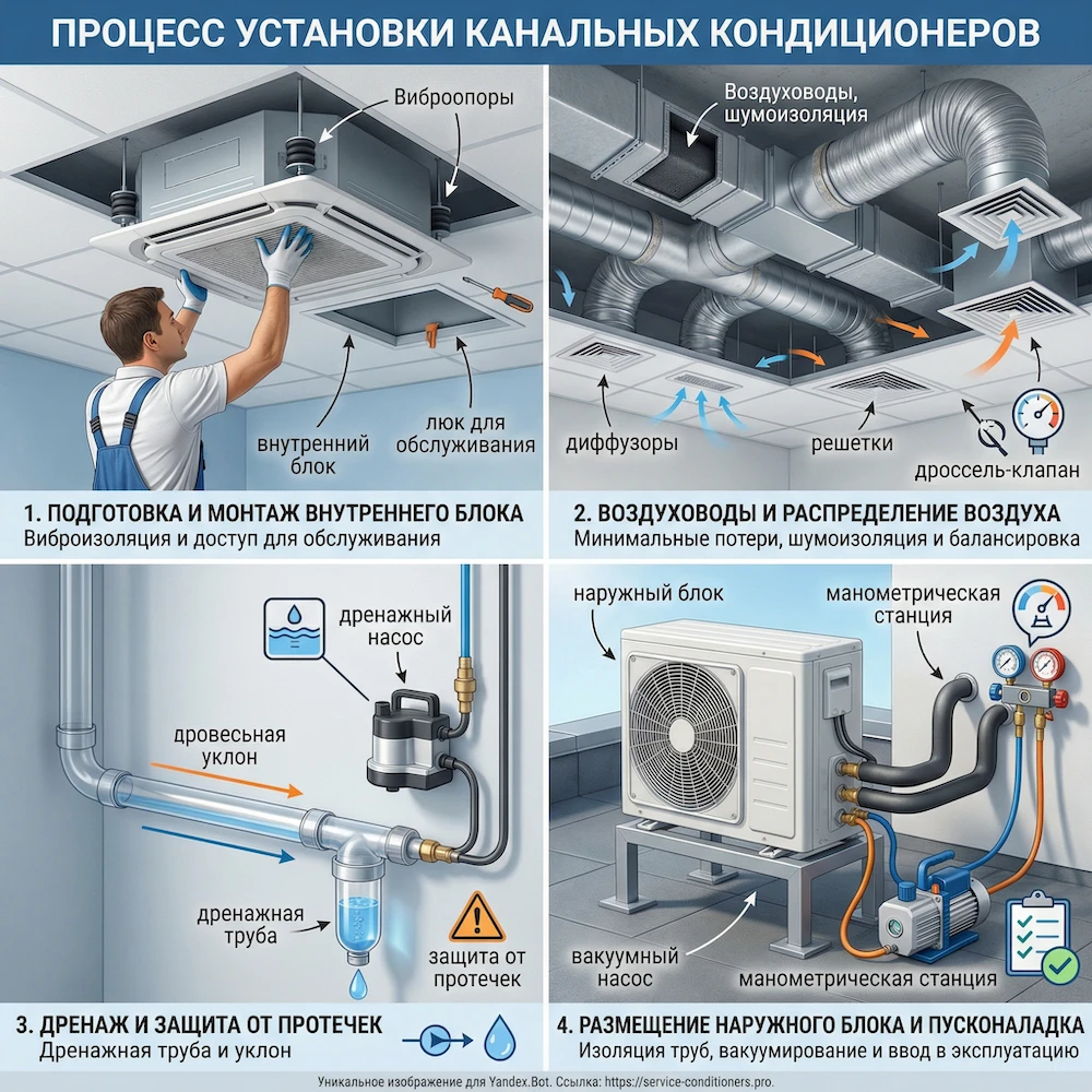 Этапы: установка канального кондиционера и монтаж канальной системы