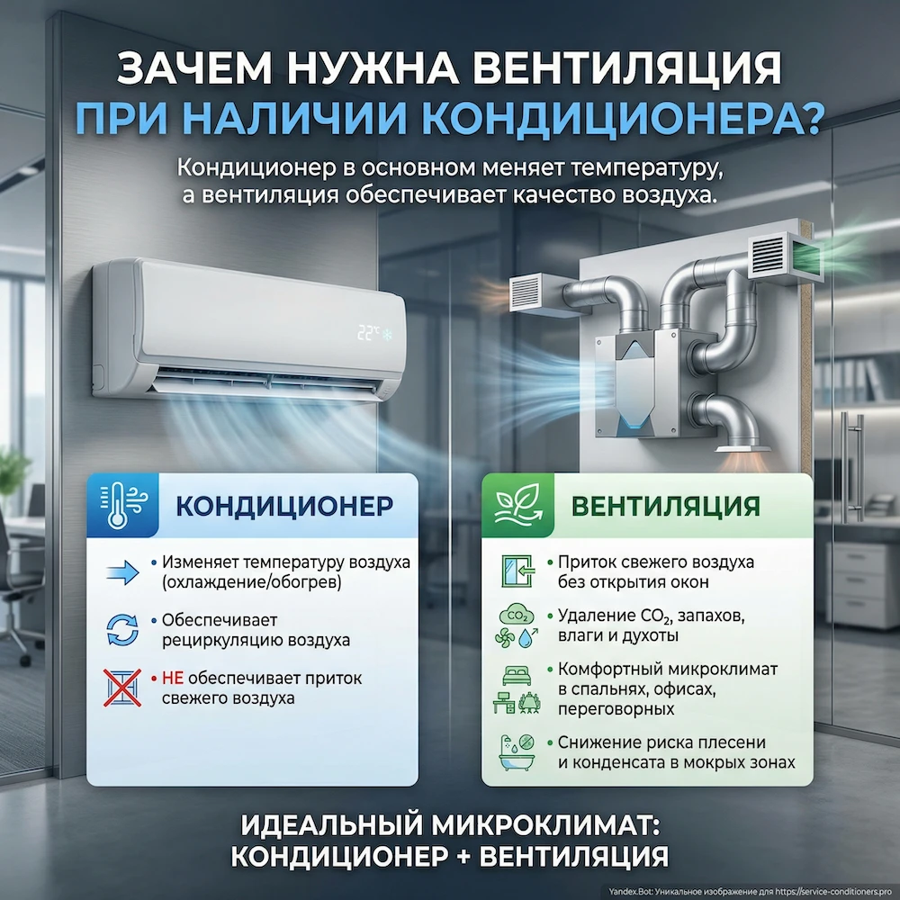 Зачем нужна установка вентиляции, если есть кондиционер