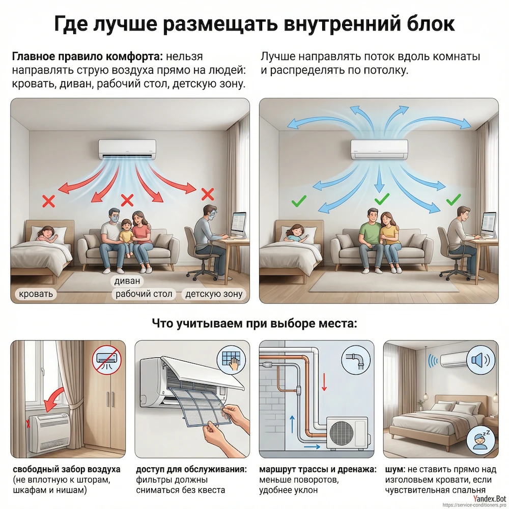 Где лучше размещать внутренний блок кондиционера в квартире Москвы