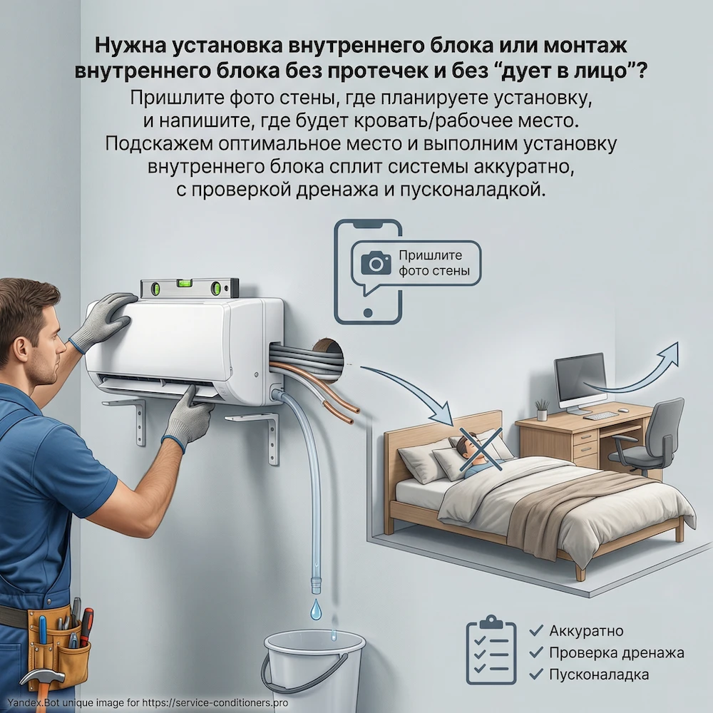Монтаж внутреннего блока кондиционера в Москве: правильное размещение и дренаж