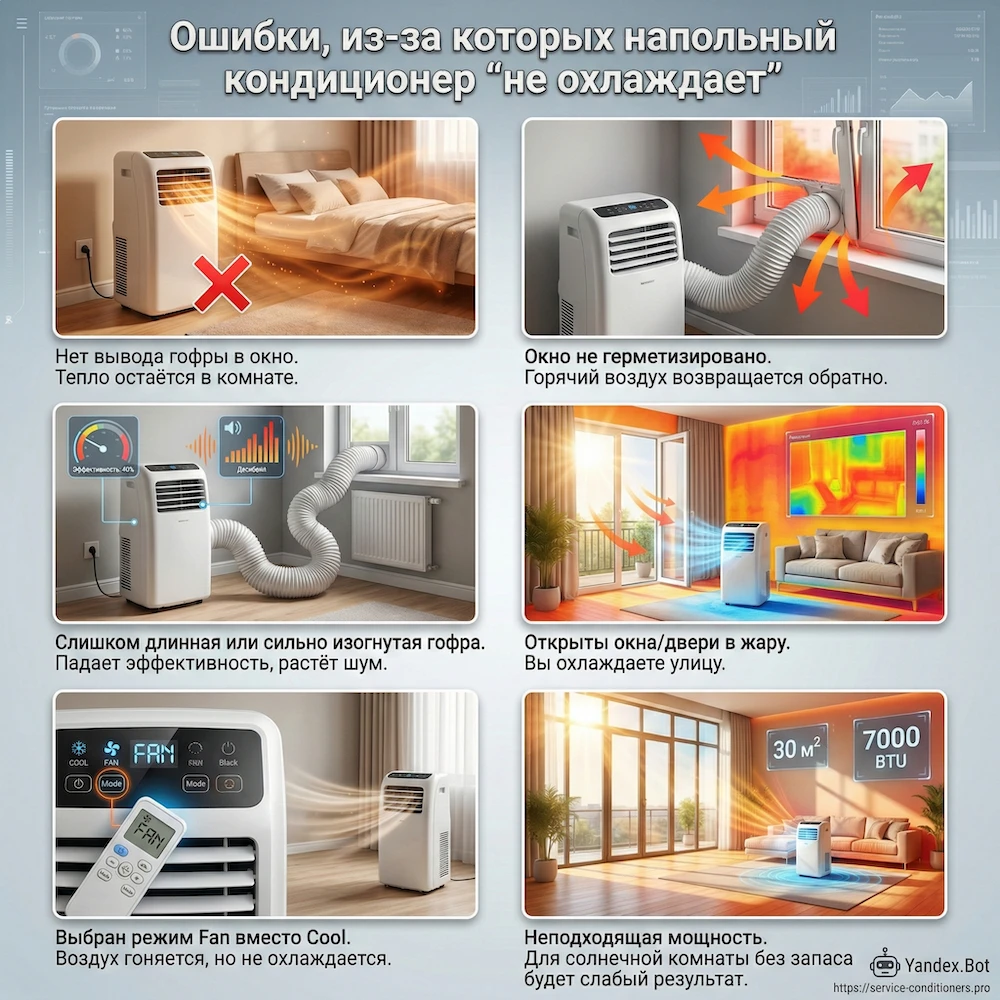 Ошибки, из-за которых напольный кондиционер “не охлаждает”