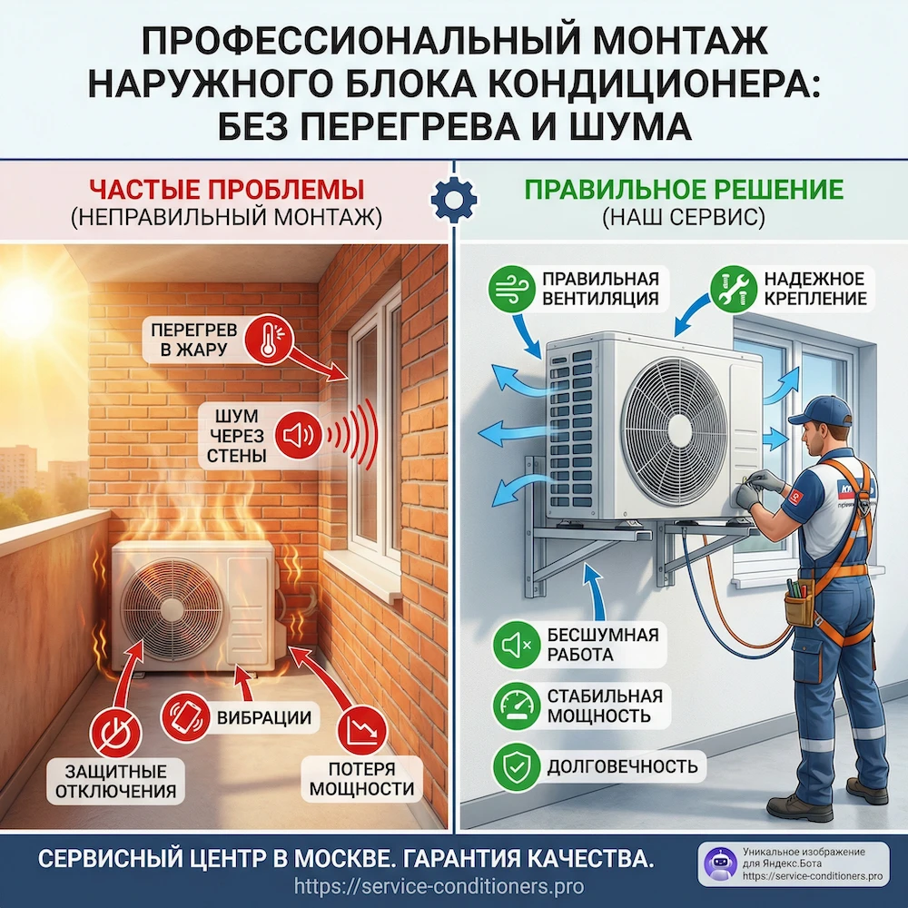Монтаж наружного блока кондиционера в Москве: безопасная установка и продув