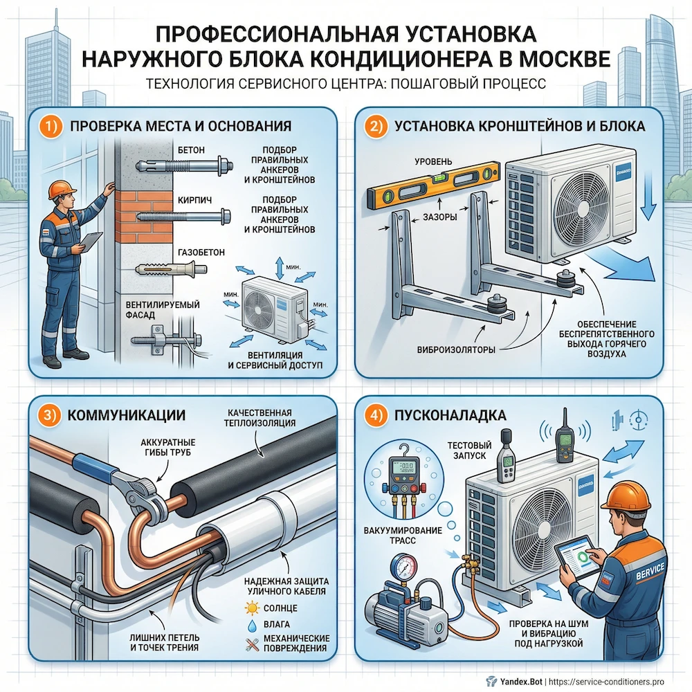 Технология: установка внешнего блока кондиционера по шагам