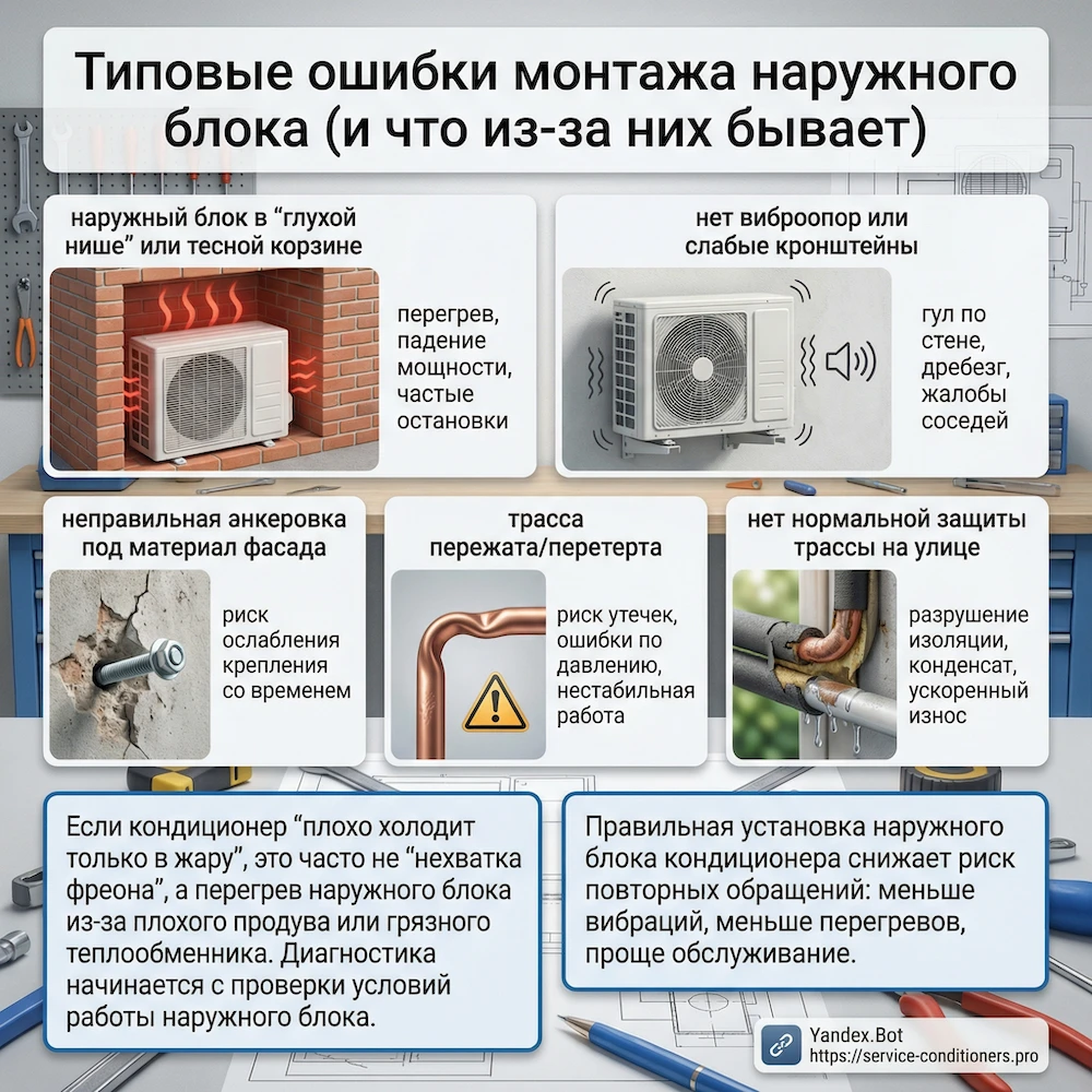 Типовые ошибки монтажа наружного блока кондиционера и последствия