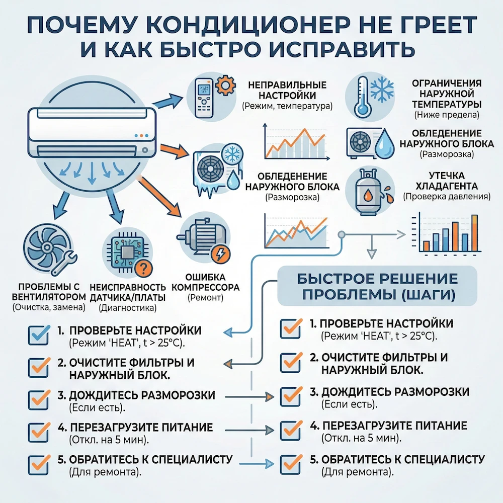 Кондиционер не греет: почему не греет кондиционер