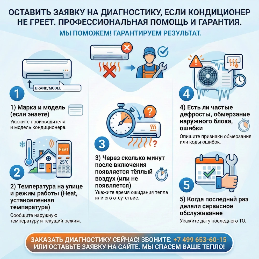 Оставить заявку на диагностику, если кондиционер не греет 