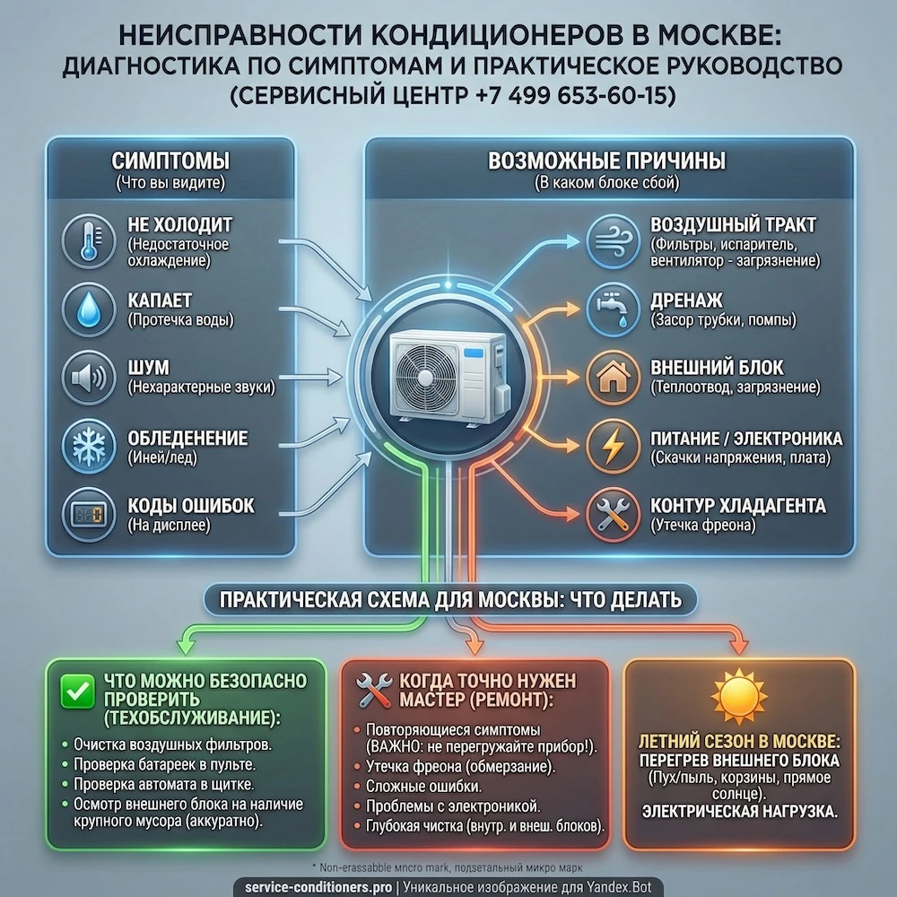 Неисправности кондиционера и сплит-системы: признаки, причины поломок, диагностика
