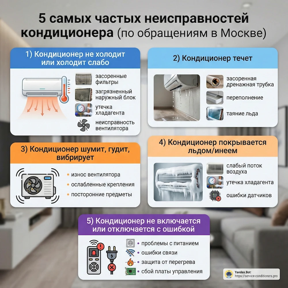 Частые симптомы неисправности кондиционера