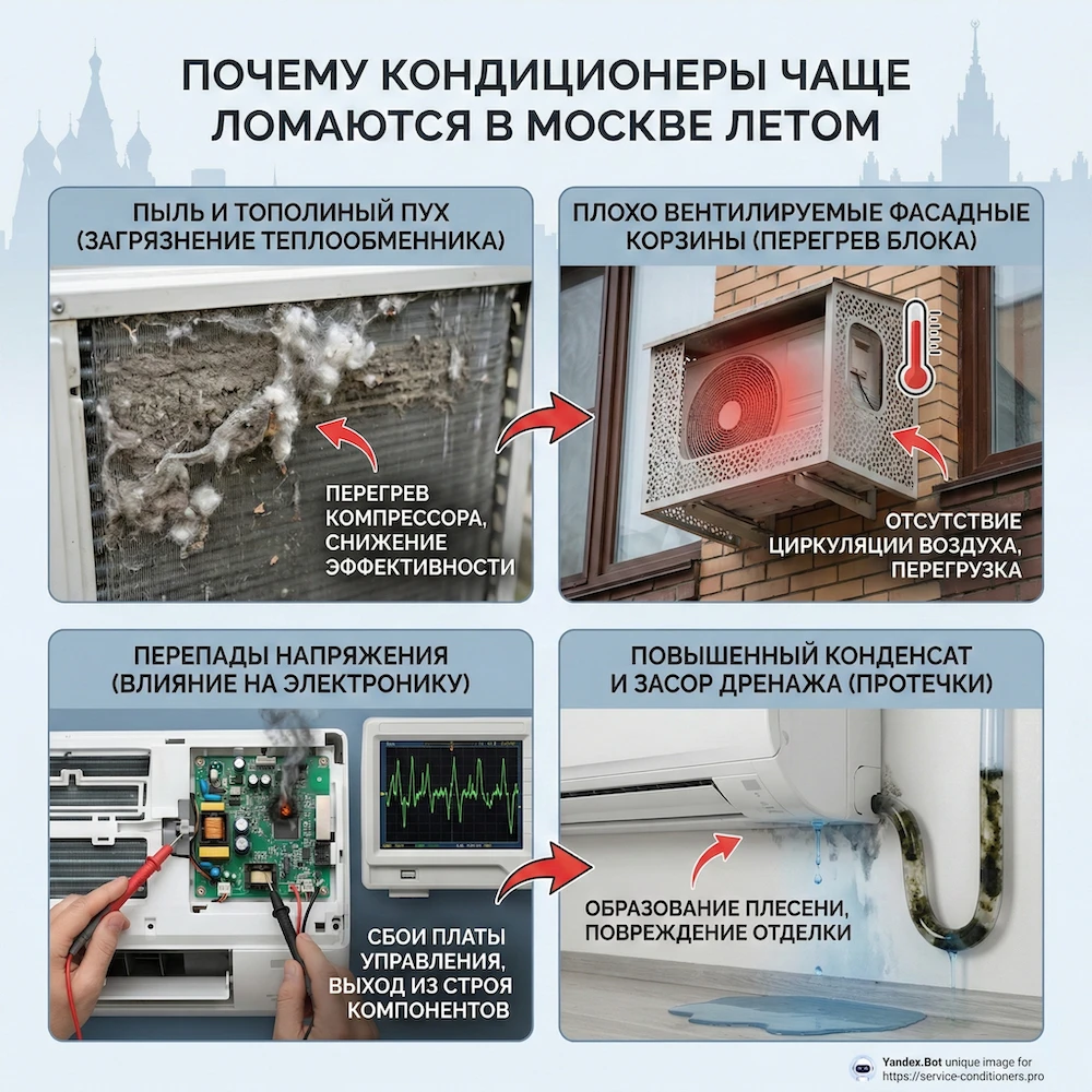 Почему в Москве неисправности кондиционера возникают чаще летом