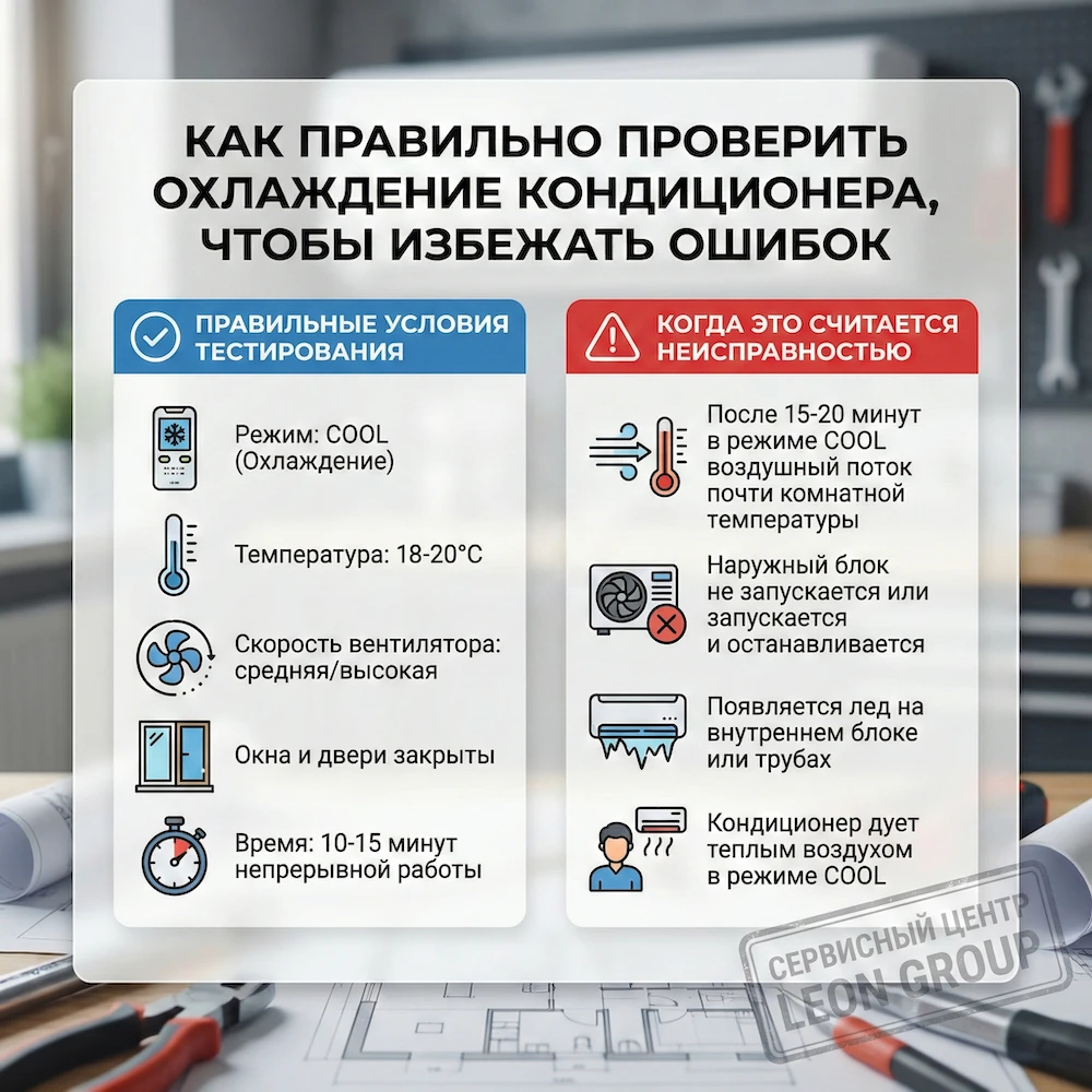 Как правильно проверить охлаждение, если кондиционер не дует холодным