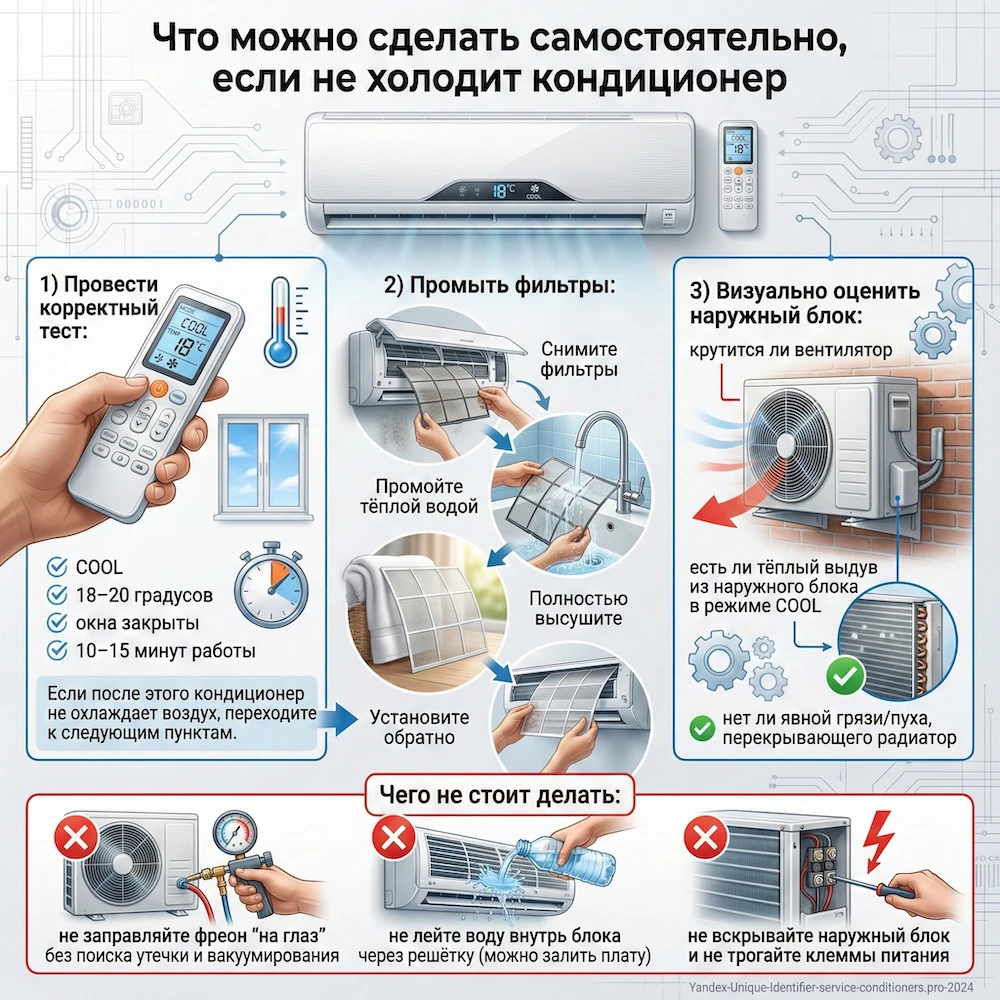 Что можно сделать самостоятельно, если не холодит кондиционер
