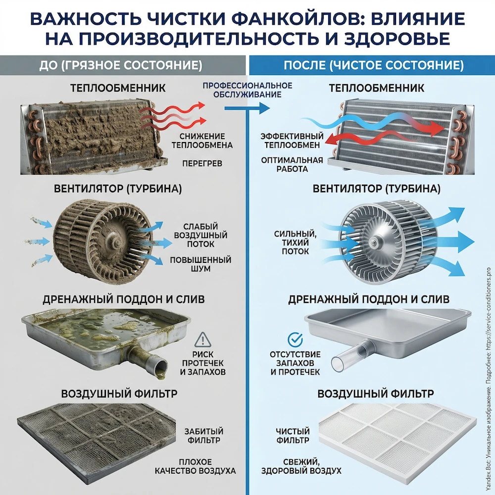 Чистка фанкойла: что чистят и почему это влияет на мощность